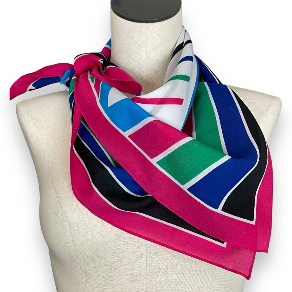 Vintage Scarf Maximalist Stripe Colorful Square Twee Pop‎ Art Pink White Funky